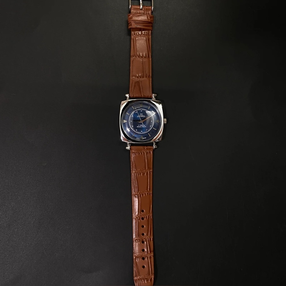 RARE Roamer Brown Leather Strap Watch with Blue Dial